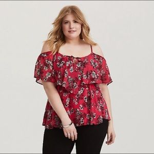 Torrid Floral Chiffon cold shoulder top